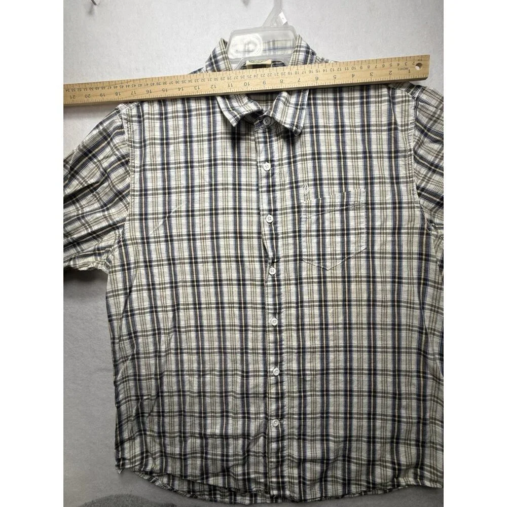 Vtg Volcom Button Up Men Casual Shirt Sz L Multicolor Plaid 100% Organic Cotton